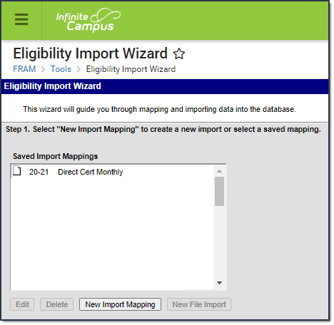 Screenshot of the Eligibility Import Wizard.