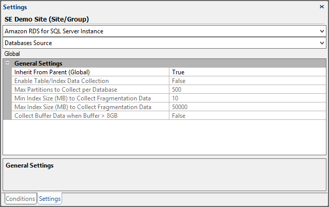 Amazon RDS for SQL Server Databases Source Settings Site/Group