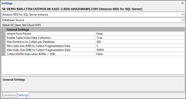 Amazon RDS for SQL Server Databases Source Settings Target