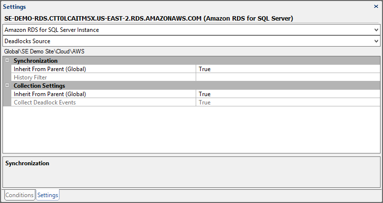Amazon RDS for SQL Server Deadlocks Source Settings Target