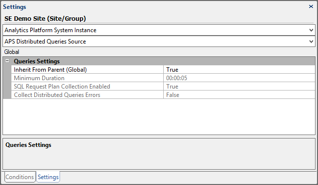 Analytics Platform System Instance APS Distributed Queries Source Settings Site/Group