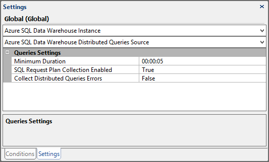 Settings Pane Azure SQL Data Warehouse Distributed Queries Source Global