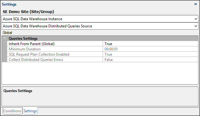 Settings Pane Azure SQL Data Warehouse Distributed Queries Source Site/Group