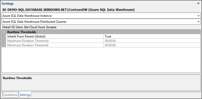 Settings Pane Azure SQL Data Warehouse Distributed Queries Target