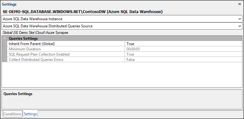 Settings Pane Azure SQL Data Warehouse Distributed Queries Source Target