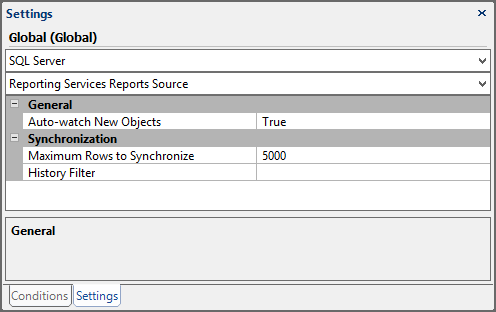Settings Pane SQL Server Reporting Services Report Source Global