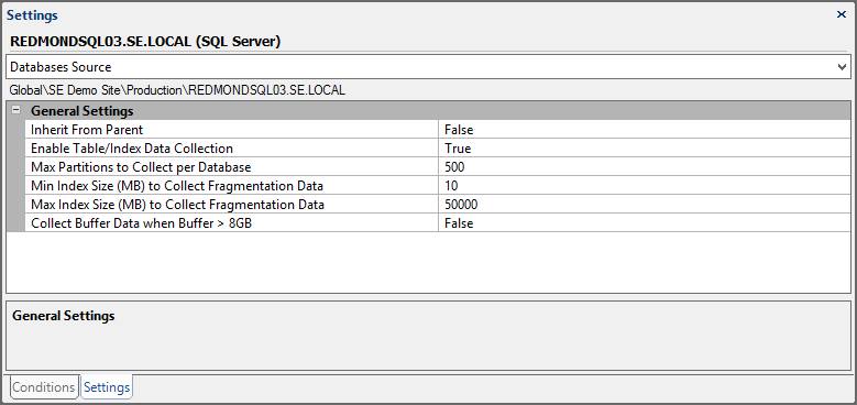 Settings Pane SQL Server Databases Source Target