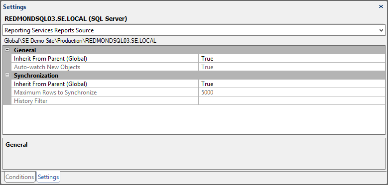 Settings Pane SQL Server Reporting Services Report Source Target