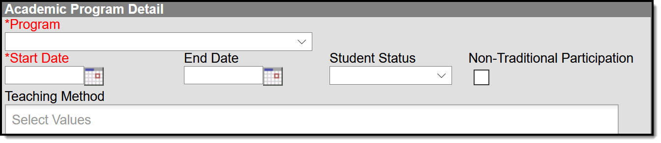 Screenshot of the Academic Program Detail Editor.