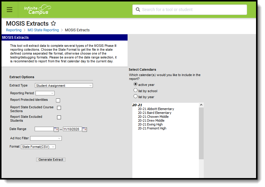 Screenshot of the MOSIS Student Assignment extract editor.