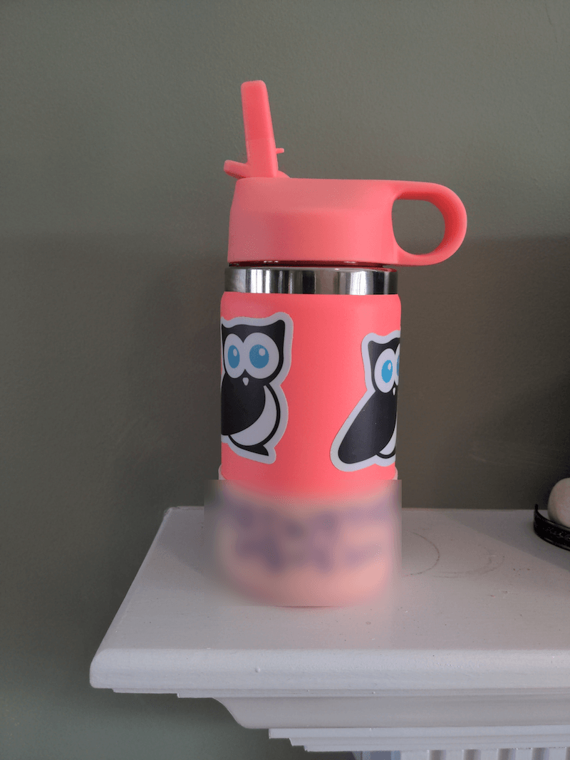 KnowledgeOwl Linus stickers on a water bottle