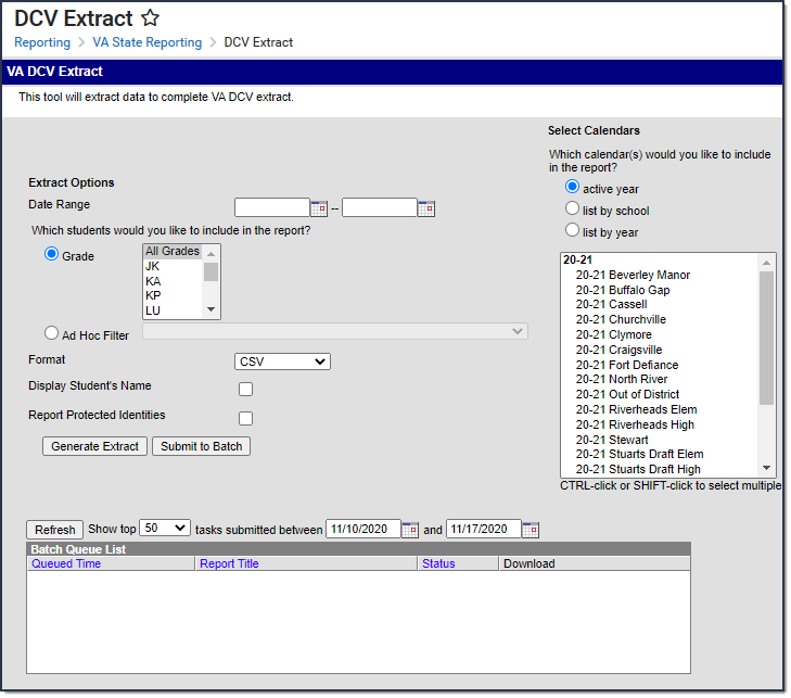 Screenshot of the DCV Extract editor.