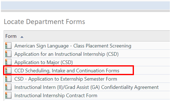 CCD Schedualing, Intake, and Coninuation Forms
