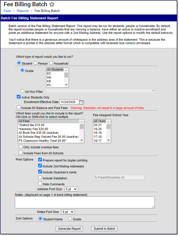 Screenshot of Fee Billing Batch Editor Example