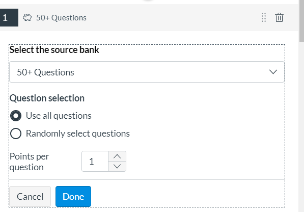 Item Bank question selection, all or random