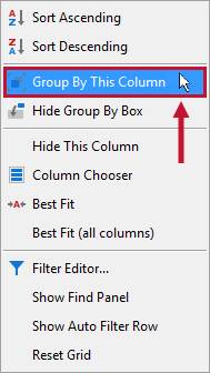 Group By This Column context menu