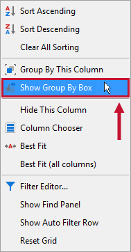 Show Group By Box context menu