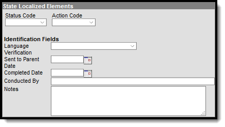 Screenshot of the State Localized Elements fields.