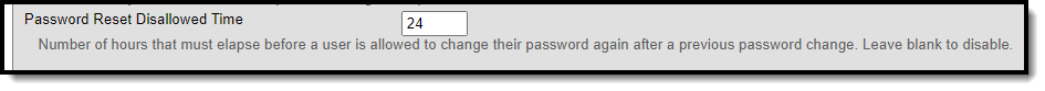 Screenshot of the Password Reset Disallowed Time preference