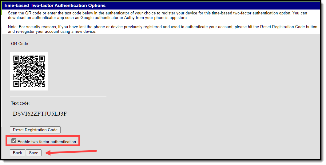 screenshot of enabling two factor authentication
