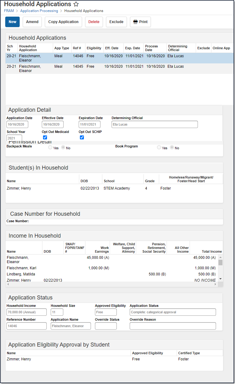 Screenshot of the Household Applications tool with an application open.
