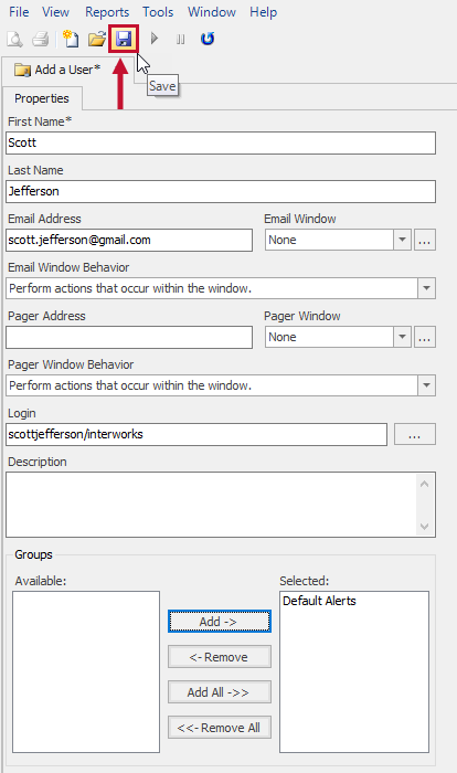 SQL Sentry Add a User window select Save