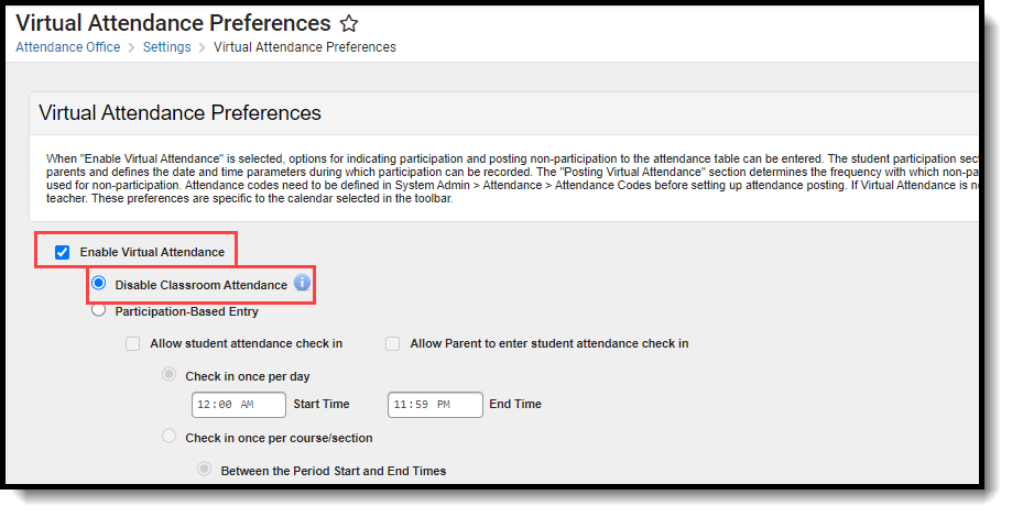 Screenshot of virtual and physical attendance preferences selected.