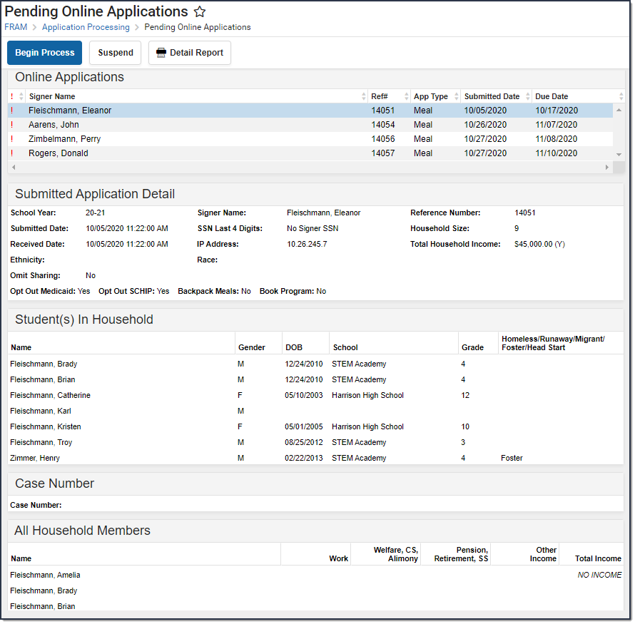 Screenshot showing the details sections for a pending application. 