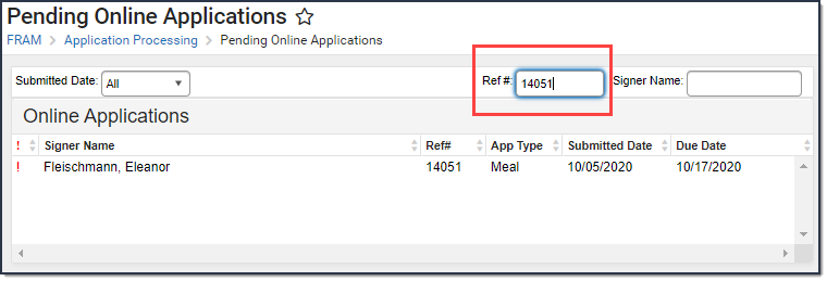 Screenshot highlighting the reference number field. 