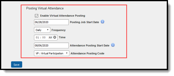 Screenshot of the Posting Virtual Attendance options. 