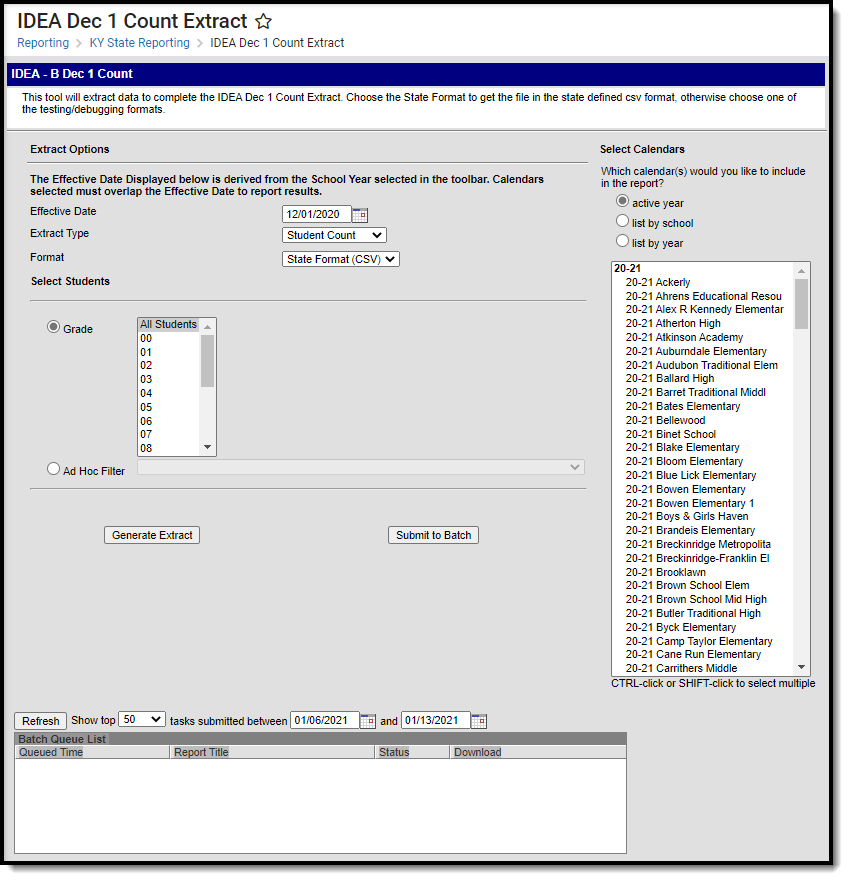 Screenshot of the IDEA Dec 1 Count extract editor.  