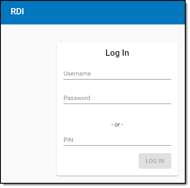 Screenshot of the Remote Dial-In (RDI) web access login.