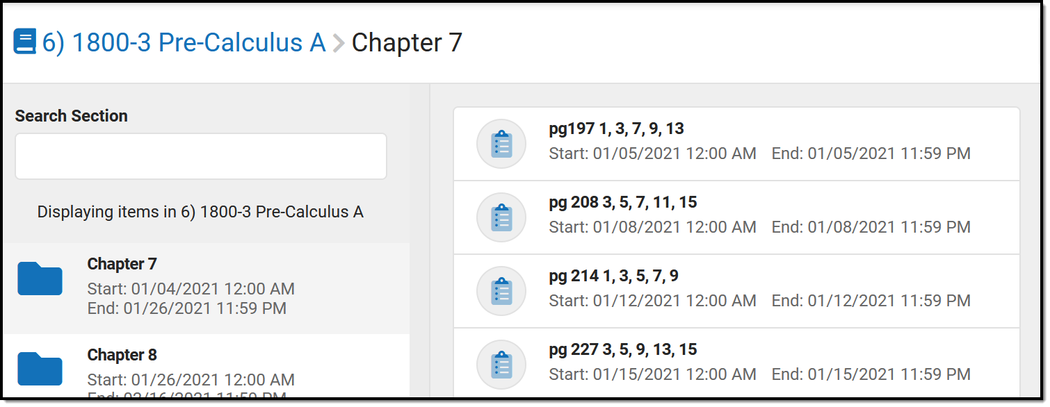 Screenshot showing using folders for chapters of a text book