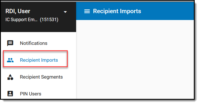 Screenshot of Remote Dial In web access, calling out the Recipient Imports option.