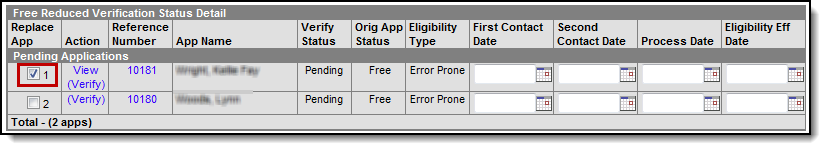 Screenshot of the Total Applications Allowed for Removal field on the Free Reduced Verification Application Detail editor.