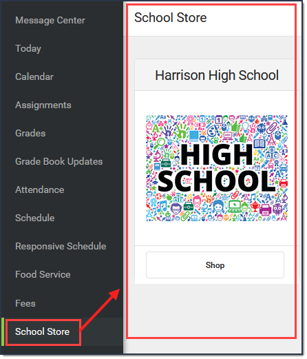 Screenshot of the school store tool in campus student.