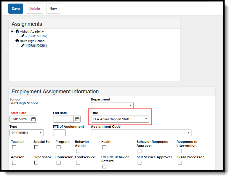Screenshot of the Title field on the District Assignment tool.