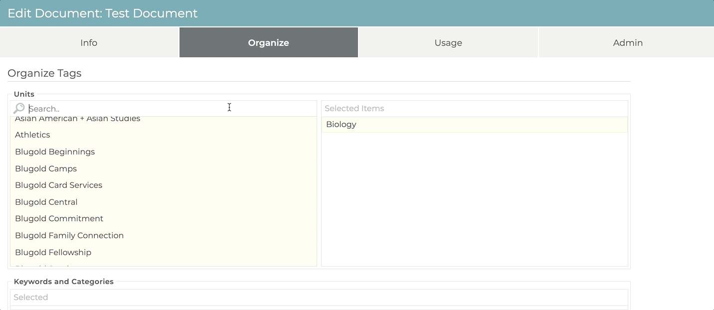 Add/remove Categories and Keywords