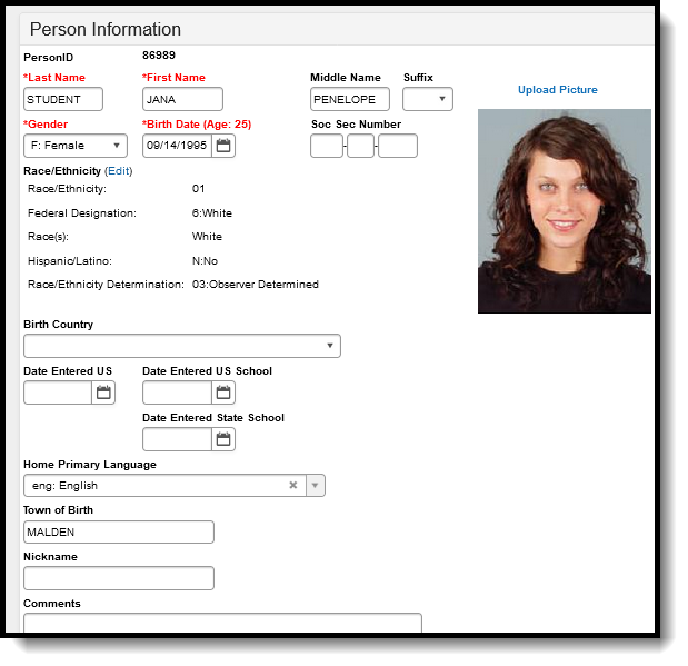 Screenshot of the Person Information Editor.