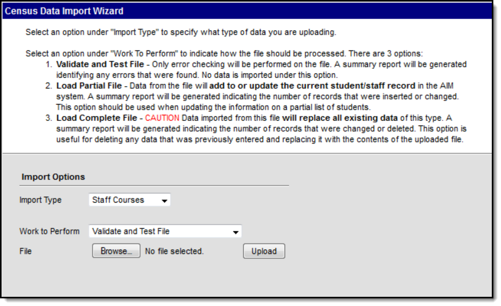 Screenshot of the Census Import Wizard