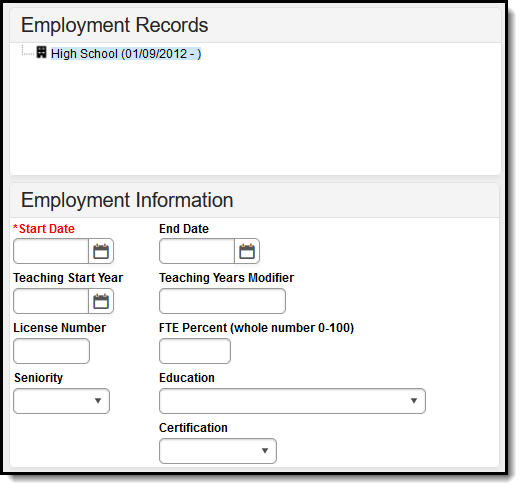 Screenshot of the Employment Information Editor.