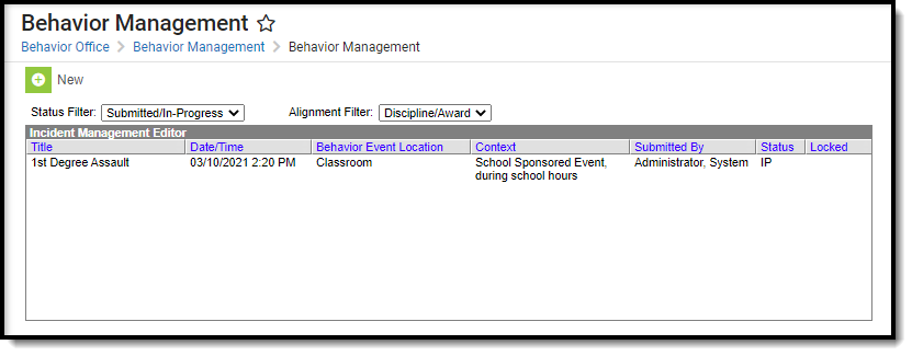 Screenshot of the Behavior Management tool. 