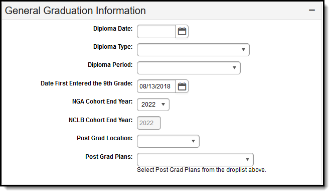 Screenshot of the General Graduation Information Editor.
