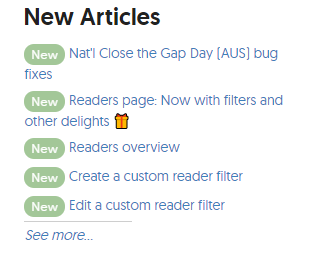 Screenshot showing the visual effect of adding a "New" callout to an article