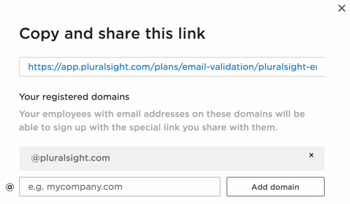 What it looks like with a registered email domain to allow your users to automatically join your business plan.