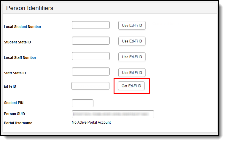 Image of Person Identifiers editor with Get Ed-Fi ID button highlighted