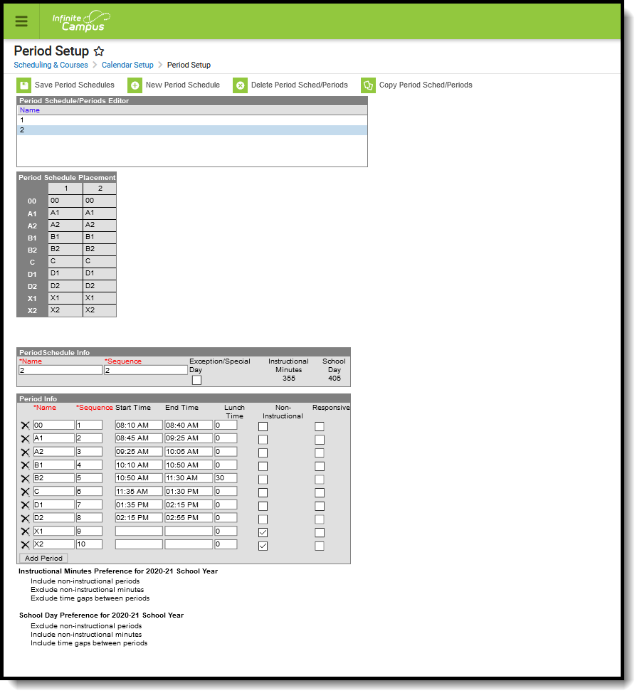 Screenshot of the Period Setup tool. 