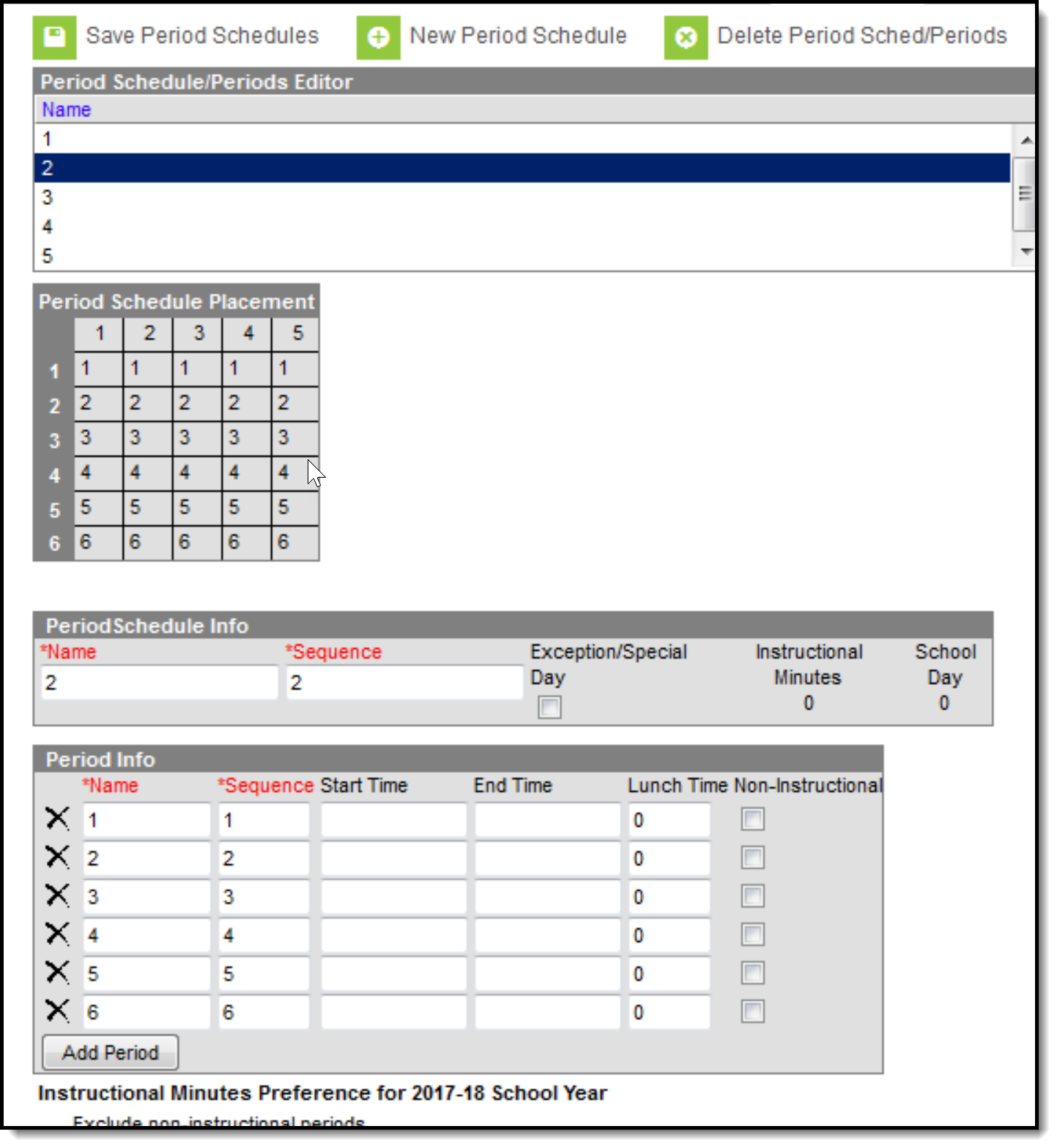 Screenshot of the Exception day in a 3 instructional period schedule. 