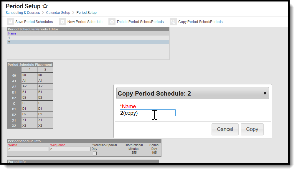 Screenshot of the Copy Period Schedules field
