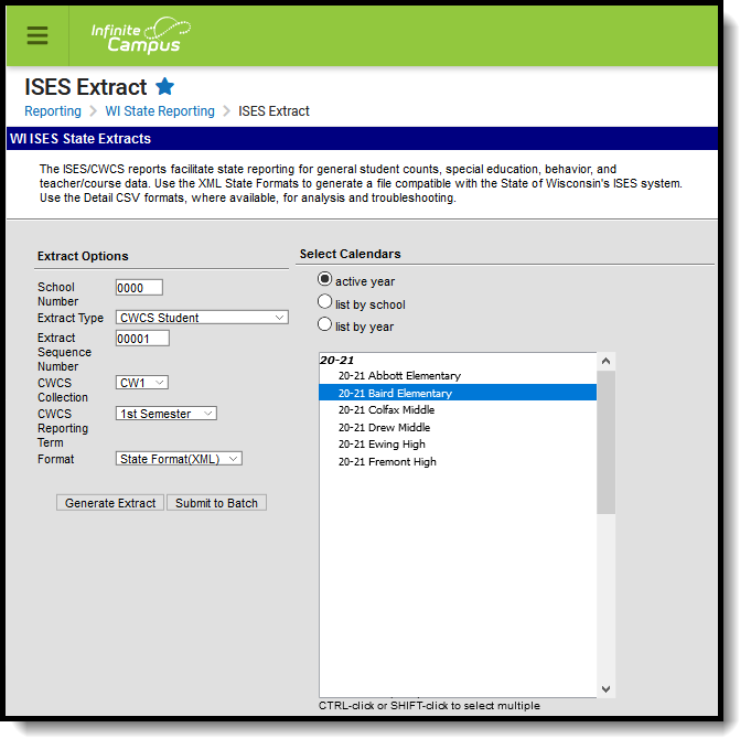 Screenshot of the ISES CWCS Extract editor.